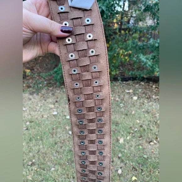 Vintage Oversized Riveted Woven Leather Belt Handmade Leather Double Rivet Belt - Etsy main image 3